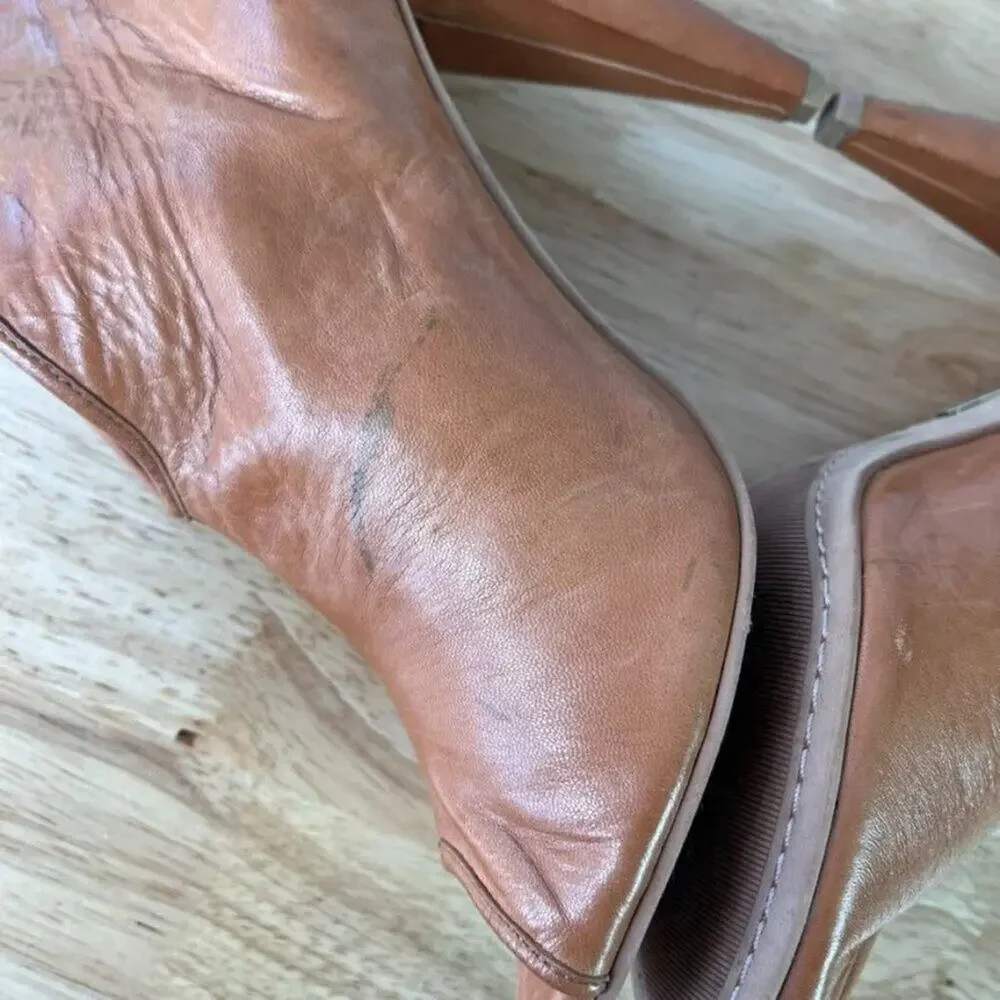 Vince Camuto Booties Womens Ambers Soft Leather Peep Toe Back Zipper Cone Heels